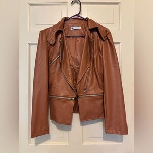 Brown jacket zipper elegant travel coat holiday moto casual western boho warm